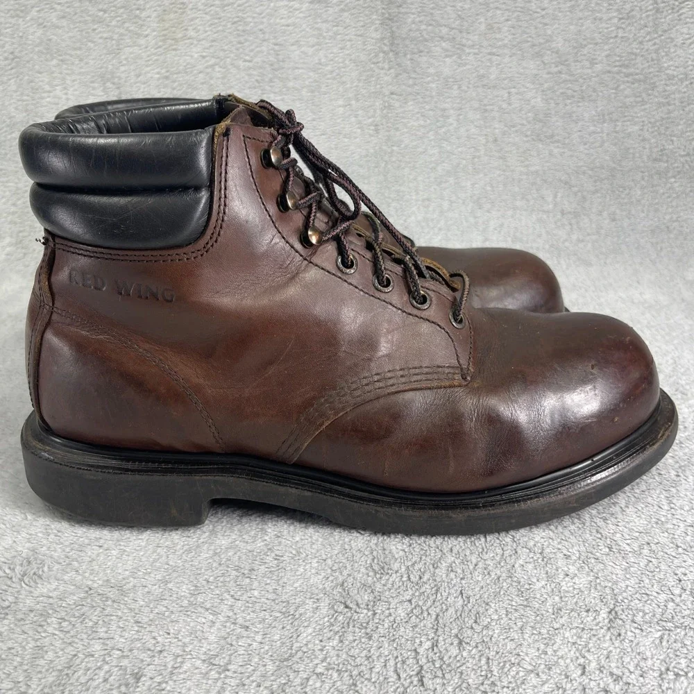 Red Wing Boots Mens 10.5 Brown SuperSole Steel Toe Distressed Leather Work